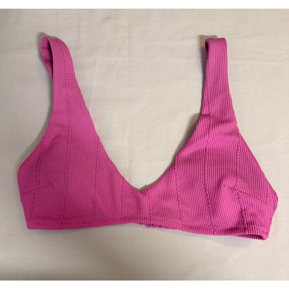 Aerie Pink Crinkle Ribbed Bikini Scoop Top Medium NWOT